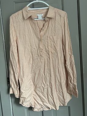 Daily Ritual Peach Striped Popover Tunic Blouse / Beach Coverup Small